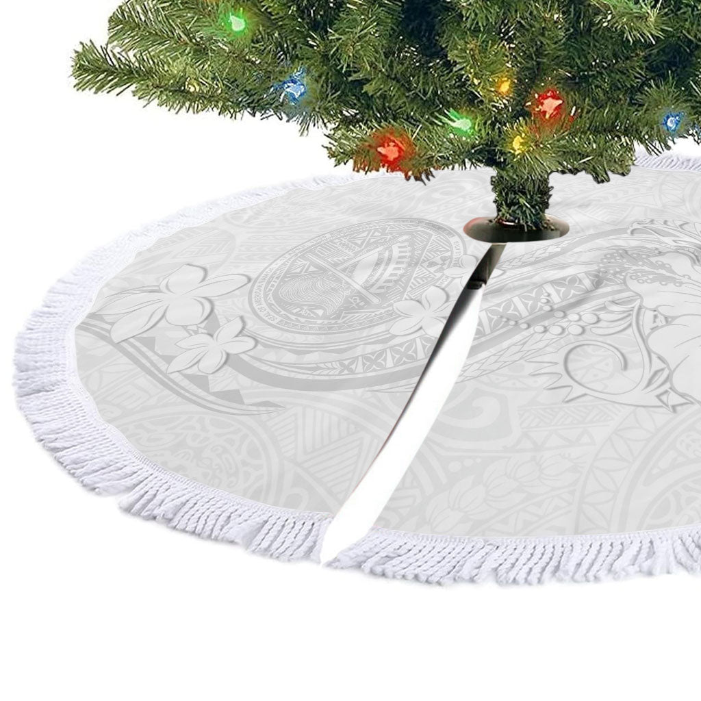 American Samoa White Sunday Tree Skirt Polynesian Pattern With Tropical Flowers LT05 - Polynesian Pride