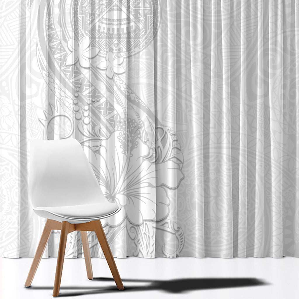 American Samoa White Sunday Window Curtain Polynesian Pattern With Tropical Flowers LT05 - Polynesian Pride