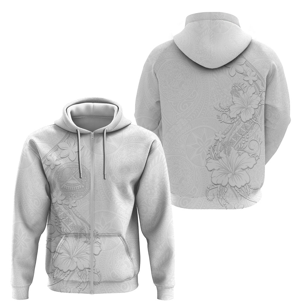 American Samoa White Sunday Zip Hoodie Polynesian Pattern With Tropical Flowers LT05 - Polynesian Pride