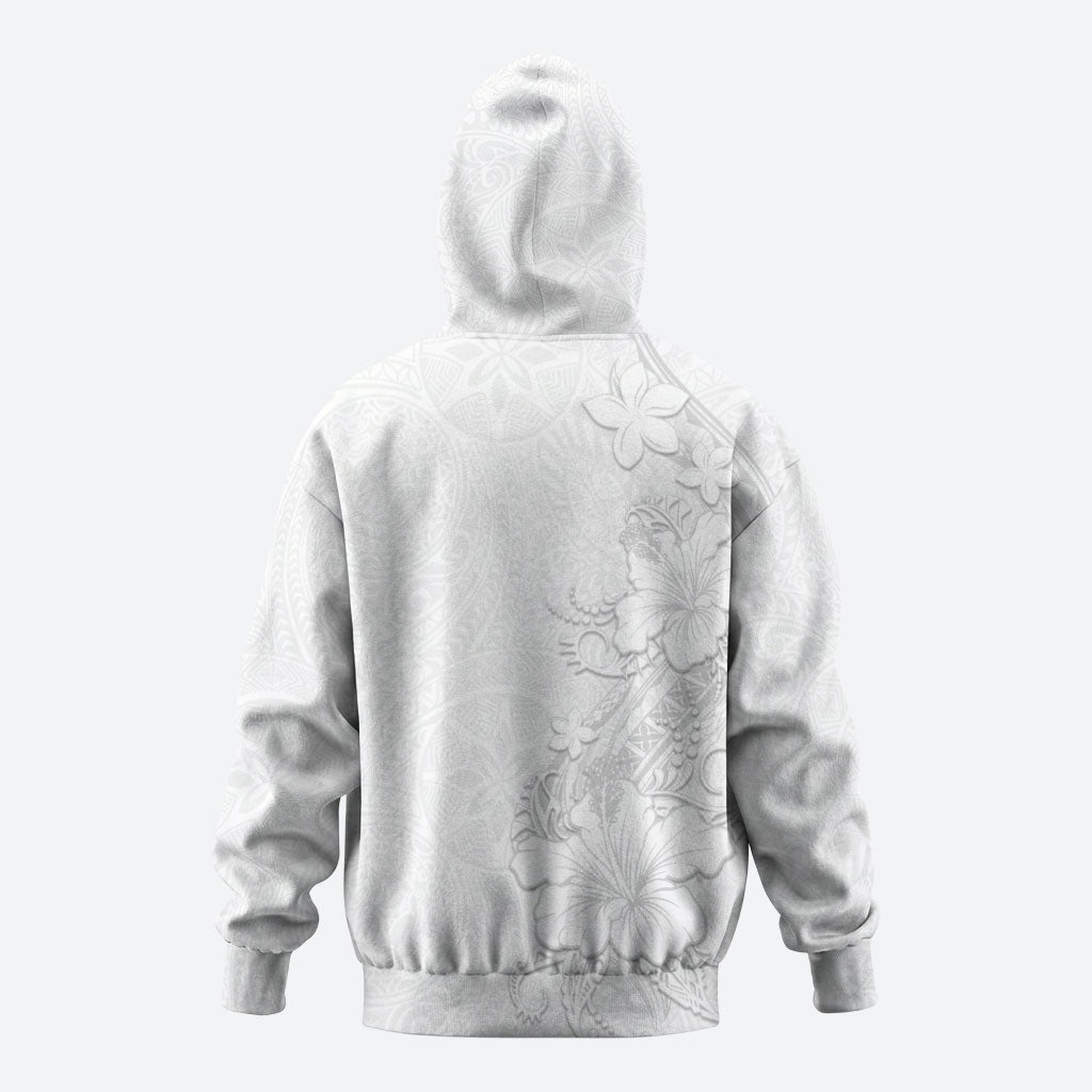 American Samoa White Sunday Zip Hoodie Polynesian Pattern With Tropical Flowers LT05 - Polynesian Pride