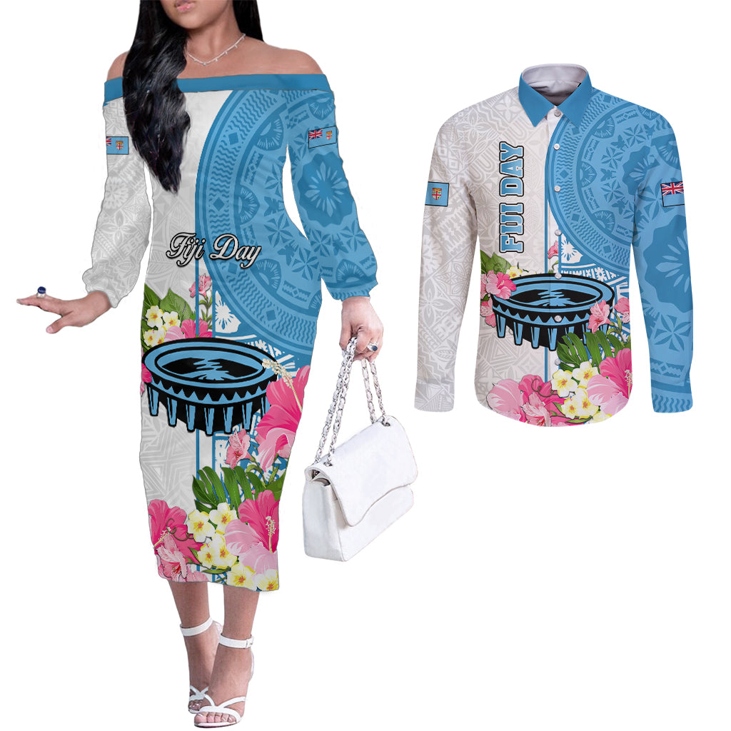 fiji-day-couples-matching-off-the-shoulder-long-sleeve-dress-and-long-sleeve-button-shirts-tanoa-hibiscus-fijian-tapa-masi-pattern