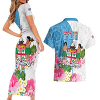 Fiji Day Couples Matching Short Sleeve Bodycon Dress and Hawaiian Shirt Tanoa Hibiscus Fijian Tapa Masi Pattern LT05 - Polynesian Pride