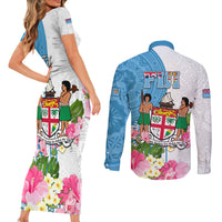 fiji-day-couples-matching-short-sleeve-bodycon-dress-and-long-sleeve-button-shirts-tanoa-hibiscus-fijian-tapa-masi-pattern