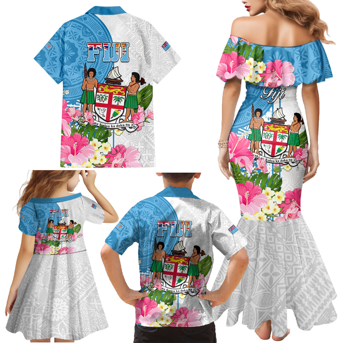 Fiji Day Family Matching Mermaid Dress and Hawaiian Shirt Tanoa Hibiscus Fijian Tapa Masi Pattern LT05 - Polynesian Pride