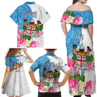 Fiji Day Family Matching Off Shoulder Long Sleeve Dress and Hawaiian Shirt Tanoa Hibiscus Fijian Tapa Masi Pattern LT05 - Polynesian Pride