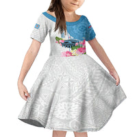 Fiji Day Family Matching Off Shoulder Maxi Dress and Hawaiian Shirt Tanoa Hibiscus Fijian Tapa Masi Pattern LT05 Daughter's Dress White - Polynesian Pride