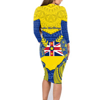 Niue Constitution Day Family Matching Long Sleeve Bodycon Dress and Hawaiian Shirt Coat Of Arms Niuean Hiapo Pattern LT05 - Polynesian Pride