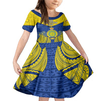 Niue Constitution Day Family Matching Mermaid Dress and Hawaiian Shirt Coat Of Arms Niuean Hiapo Pattern LT05 Daughter's Dress Yellow - Polynesian Pride