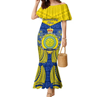 Niue Constitution Day Family Matching Mermaid Dress and Hawaiian Shirt Coat Of Arms Niuean Hiapo Pattern LT05 Mom's Dress Yellow - Polynesian Pride