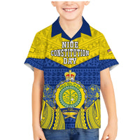 Niue Constitution Day Family Matching Mermaid Dress and Hawaiian Shirt Coat Of Arms Niuean Hiapo Pattern LT05 Son's Shirt Yellow - Polynesian Pride