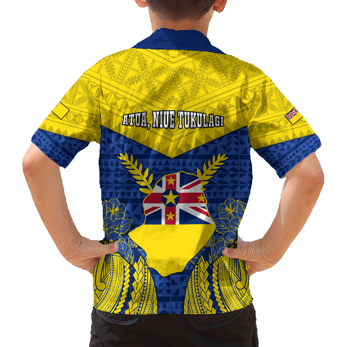 Niue Constitution Day Family Matching Off Shoulder Long Sleeve Dress and Hawaiian Shirt Coat Of Arms Niuean Hiapo Pattern LT05 - Polynesian Pride