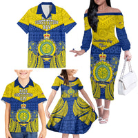 Niue Constitution Day Family Matching Off Shoulder Long Sleeve Dress and Hawaiian Shirt Coat Of Arms Niuean Hiapo Pattern LT05 - Polynesian Pride