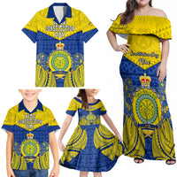Niue Constitution Day Family Matching Off Shoulder Maxi Dress and Hawaiian Shirt Coat Of Arms Niuean Hiapo Pattern LT05 - Polynesian Pride