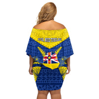 Niue Constitution Day Family Matching Off Shoulder Short Dress and Hawaiian Shirt Coat Of Arms Niuean Hiapo Pattern LT05 - Polynesian Pride