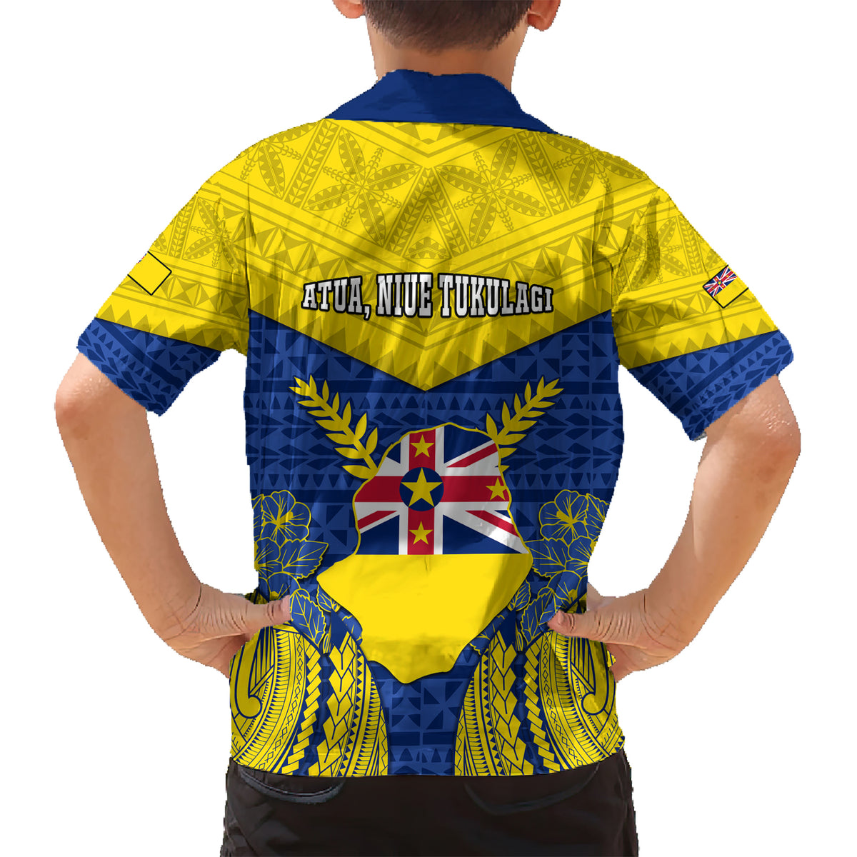 Niue Constitution Day Family Matching Short Sleeve Bodycon Dress and Hawaiian Shirt Coat Of Arms Niuean Hiapo Pattern LT05 - Polynesian Pride