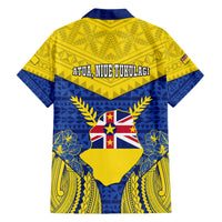 Niue Constitution Day Family Matching Short Sleeve Bodycon Dress and Hawaiian Shirt Coat Of Arms Niuean Hiapo Pattern LT05 - Polynesian Pride