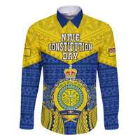 Niue Constitution Day Family Matching Short Sleeve Bodycon Dress and Hawaiian Shirt Coat Of Arms Niuean Hiapo Pattern LT05 Dad's Shirt - Long Sleeve Yellow - Polynesian Pride