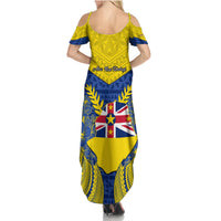 Niue Constitution Day Family Matching Summer Maxi Dress and Hawaiian Shirt Coat Of Arms Niuean Hiapo Pattern LT05 - Polynesian Pride