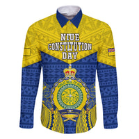 Niue Constitution Day Family Matching Tank Maxi Dress and Hawaiian Shirt Coat Of Arms Niuean Hiapo Pattern LT05 Dad's Shirt - Long Sleeve Yellow - Polynesian Pride