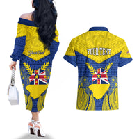 Personalized Niue Constitution Day Couples Matching Off The Shoulder Long Sleeve Dress and Hawaiian Shirt Coat Of Arms Niuean Hiapo Pattern LT05 - Polynesian Pride