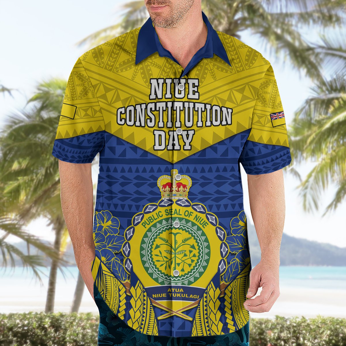 personalized-niue-constitution-day-hawaiian-shirt-coat-of-arms-niuean-hiapo-pattern