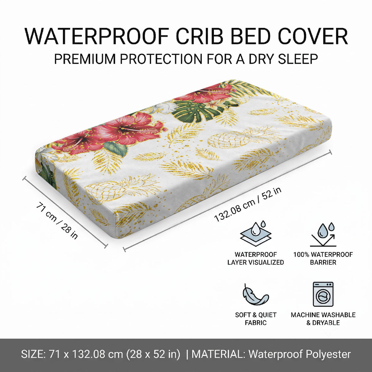 Hawaii Discoverers Day Baby Bed Cover Tropical Hibiscus Glitter White LT05 - Polynesian Pride