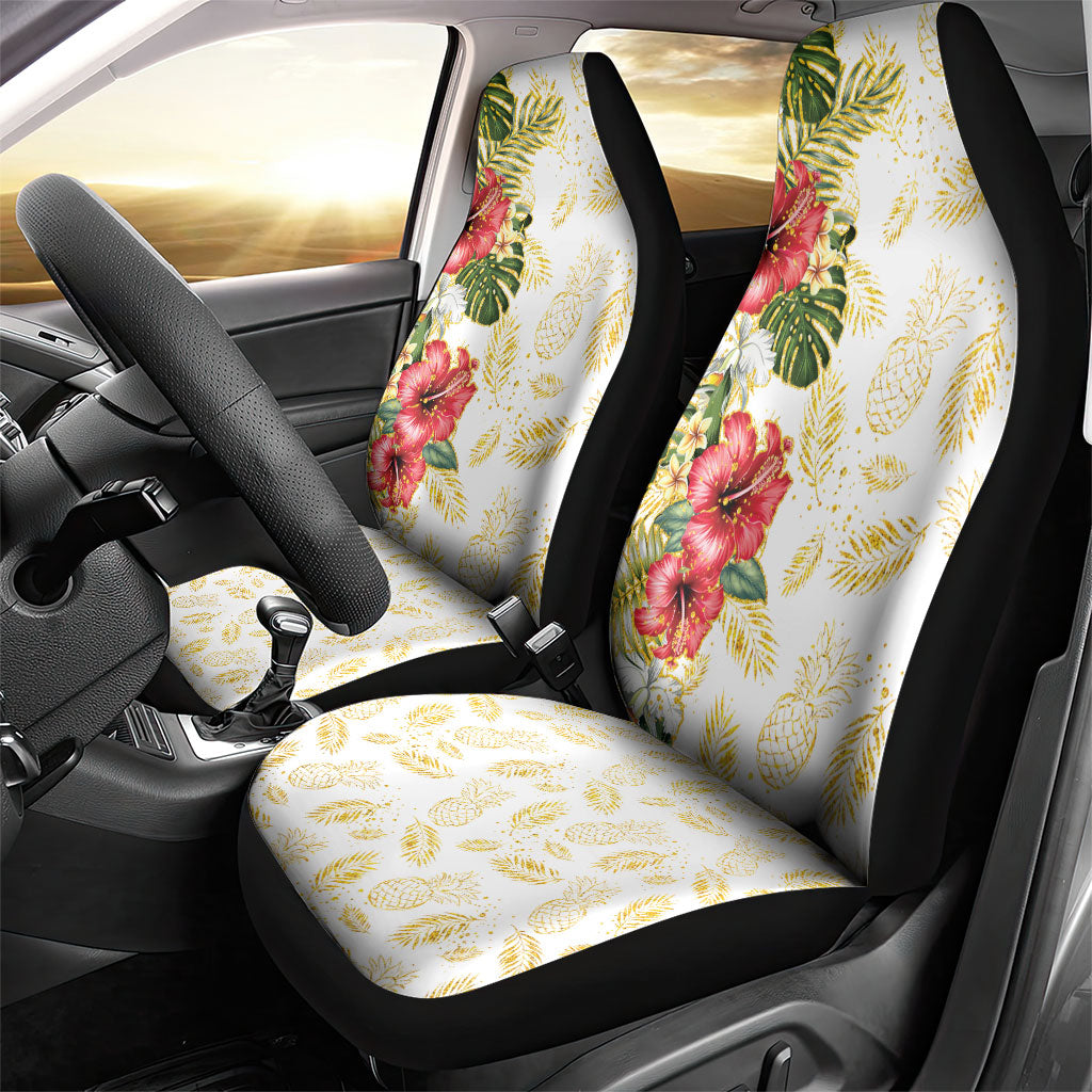 Hawaii Discoverers Day Car Seat Cover Tropical Hibiscus Glitter White LT05 - Polynesian Pride