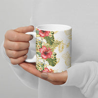 Hawaii Discoverers Day Ceramic Mug Tropical Hibiscus Glitter White LT05 - Polynesian Pride