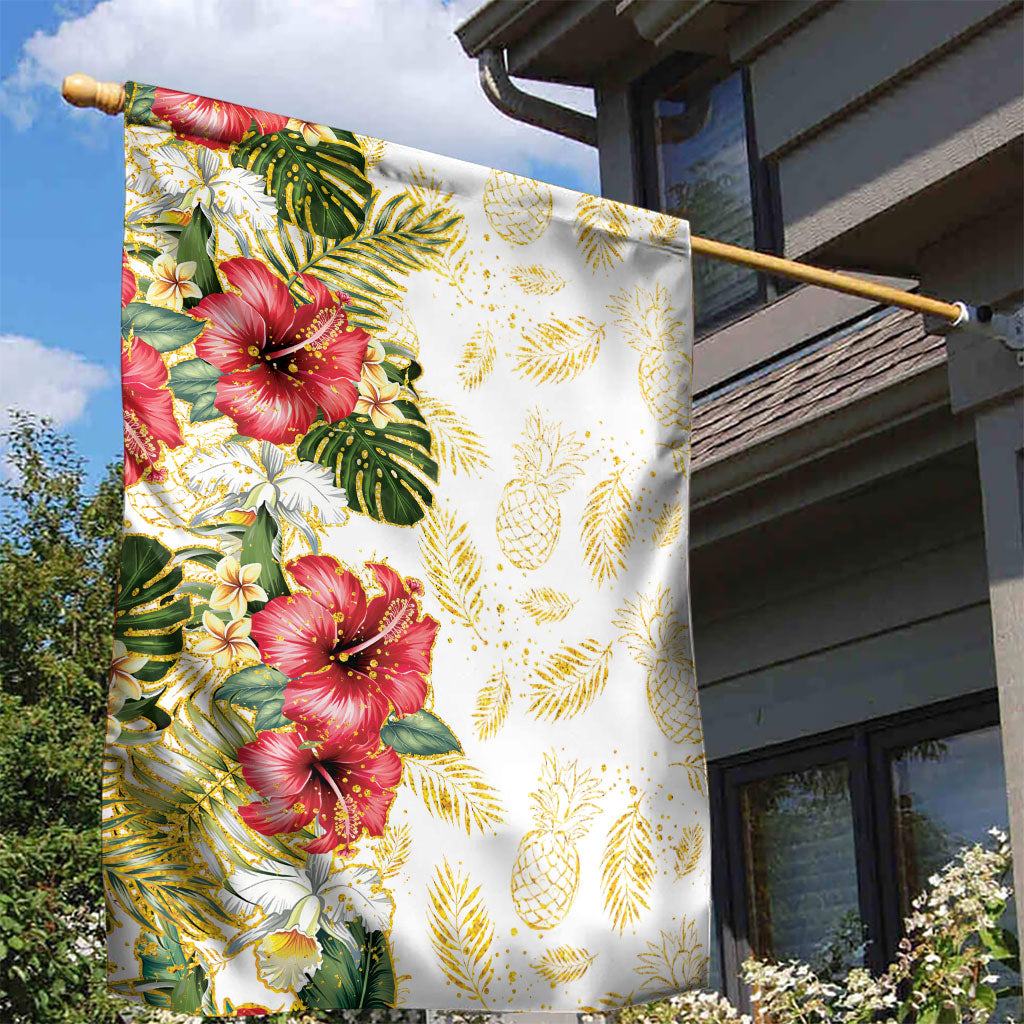 Hawaii Discoverers Day Garden Flag Tropical Hibiscus Glitter White LT05 - Polynesian Pride