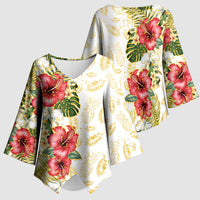 Hawaii Discoverers Day Kimono Sleeve Blouse Tropical Hibiscus Glitter White LT05 - Polynesian Pride
