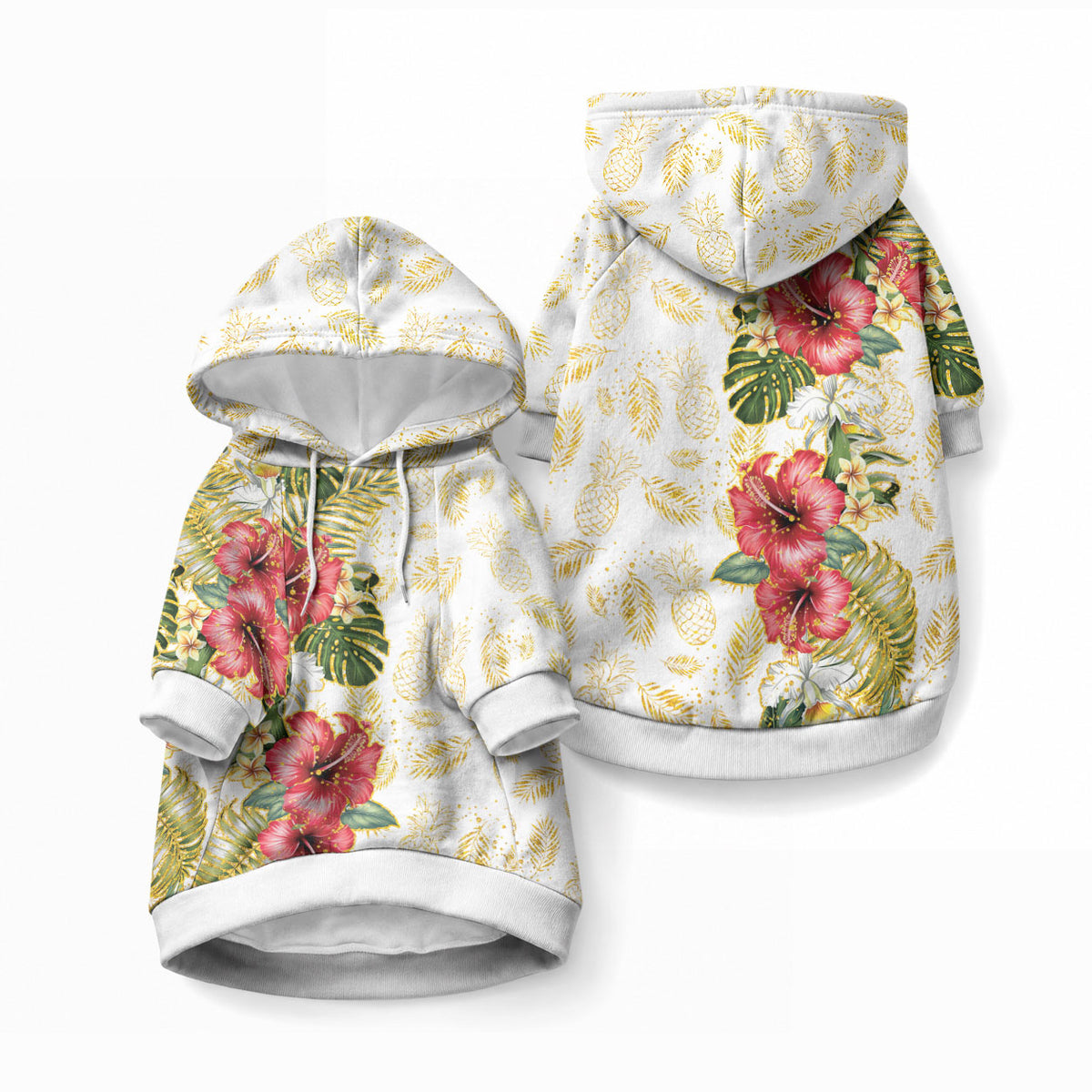 Hawaii Discoverers Day Pet Hoodie Tropical Hibiscus Glitter White LT05 Pullover White - Polynesian Pride