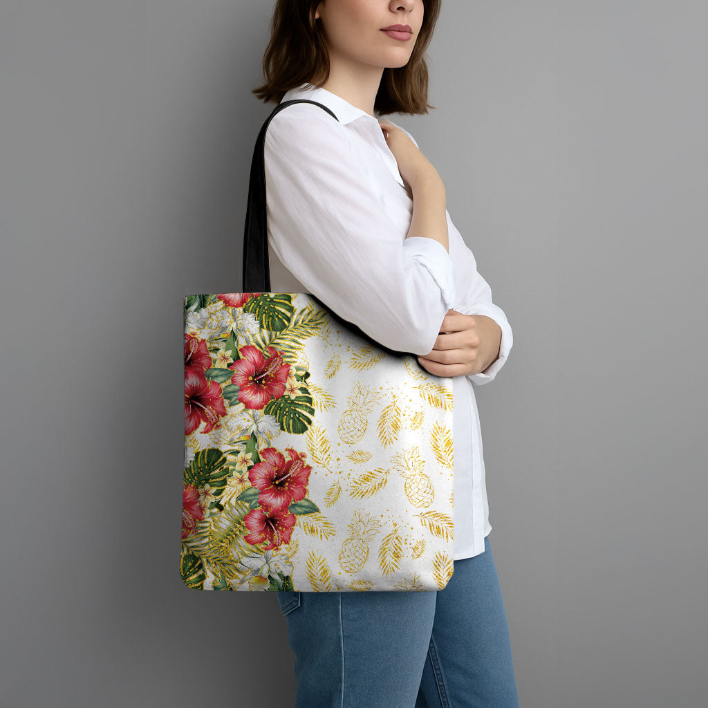 Hawaii Discoverers Day Tote Bag Tropical Hibiscus Glitter White LT05 - Polynesian Pride