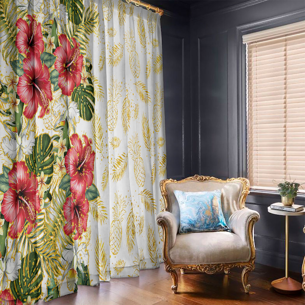 Hawaii Discoverers Day Window Curtain Tropical Hibiscus Glitter White LT05 - Polynesian Pride