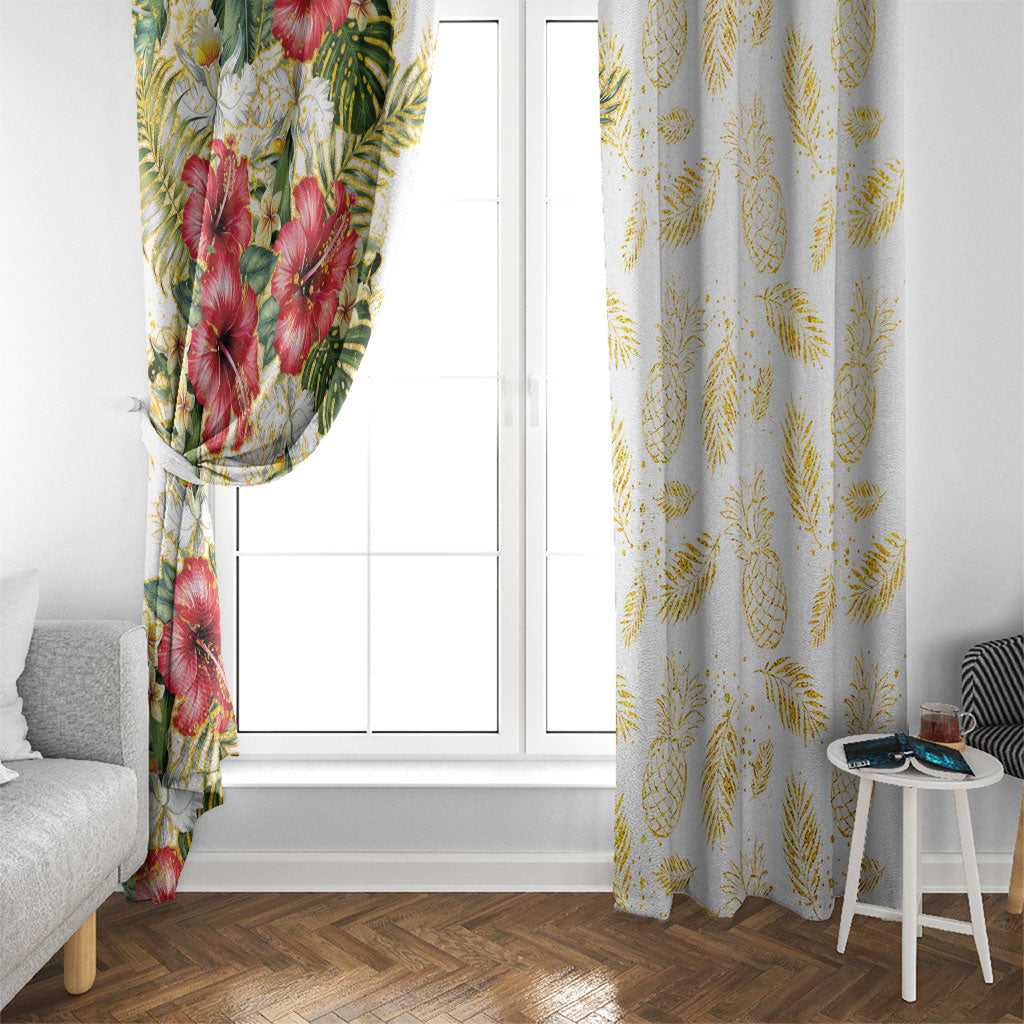 Hawaii Discoverers Day Window Curtain Tropical Hibiscus Glitter White LT05 - Polynesian Pride