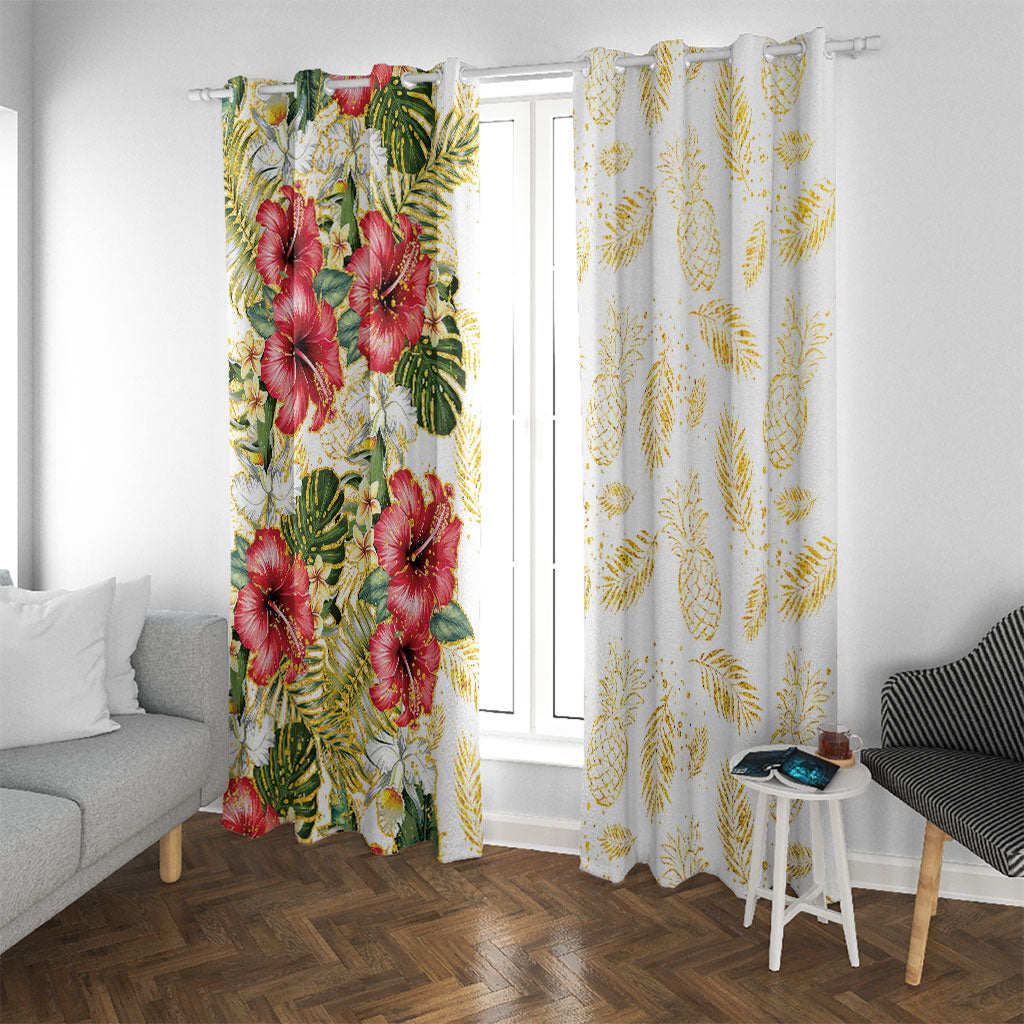 Hawaii Discoverers Day Window Curtain Tropical Hibiscus Glitter White LT05 With Grommets White - Polynesian Pride