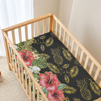 Hawaii Discoverers Day Baby Bed Cover Tropical Hibiscus Glitter Black LT05 - Polynesian Pride