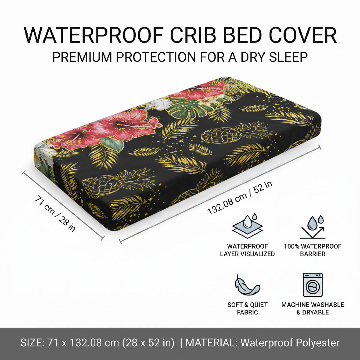 Hawaii Discoverers Day Baby Bed Cover Tropical Hibiscus Glitter Black LT05 - Polynesian Pride