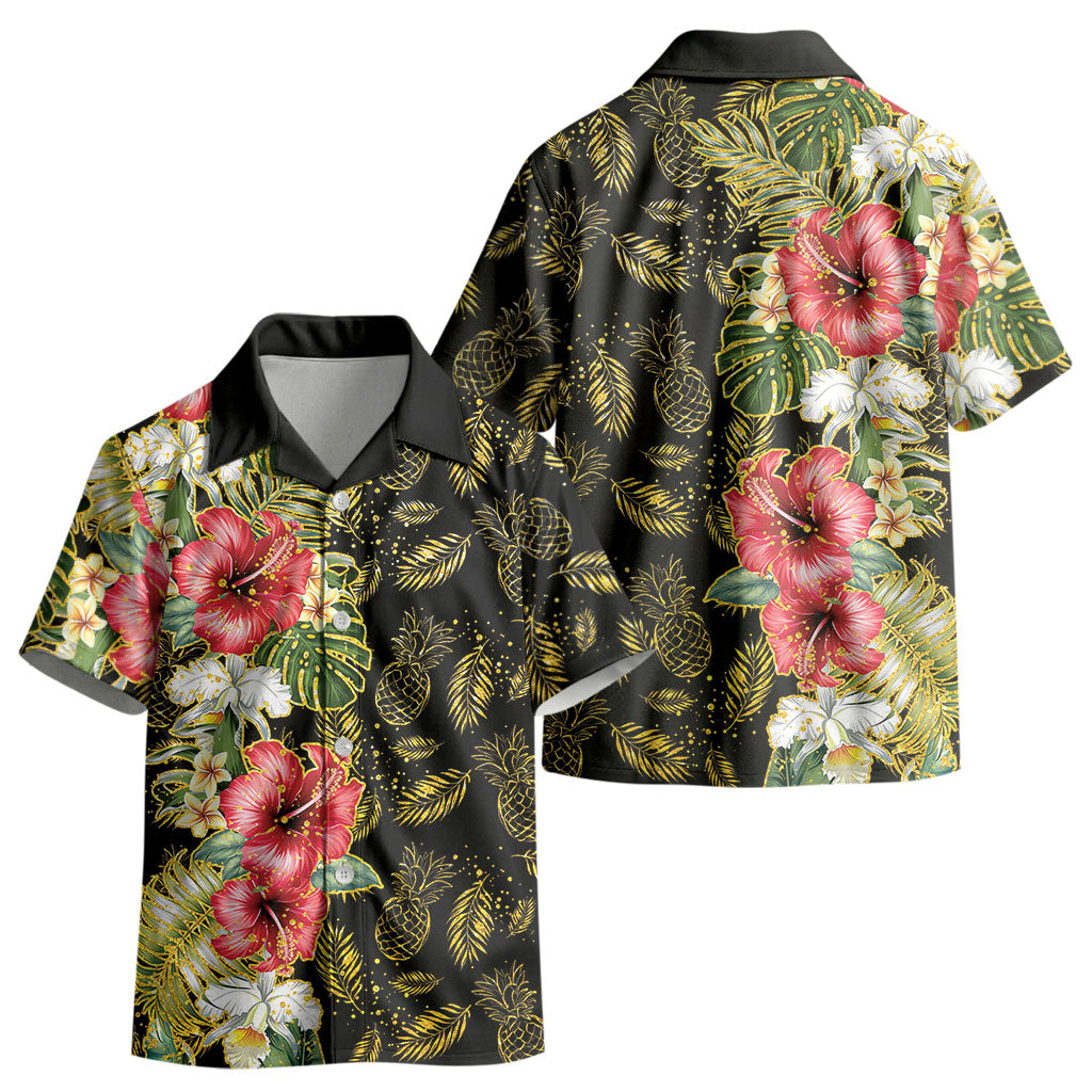 Hawaii Discoverers Day Kid Hawaiian Shirt Tropical Hibiscus Glitter Black LT05 - Polynesian Pride