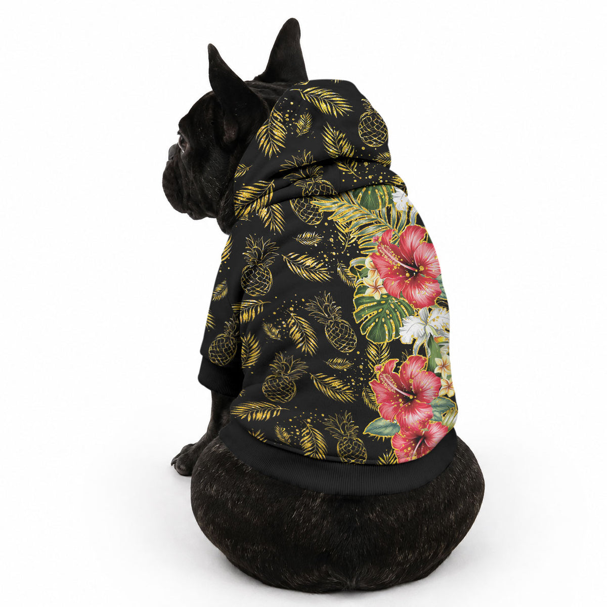 Hawaii Discoverers Day Pet Hoodie Tropical Hibiscus Glitter Black LT05 - Polynesian Pride
