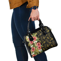 Hawaii Discoverers Day Shoulder Handbag Tropical Hibiscus Glitter Black LT05 - Polynesian Pride