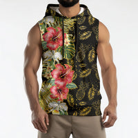 Hawaii Discoverers Day Sleeveless Hoodie Tropical Hibiscus Glitter Black LT05 - Polynesian Pride