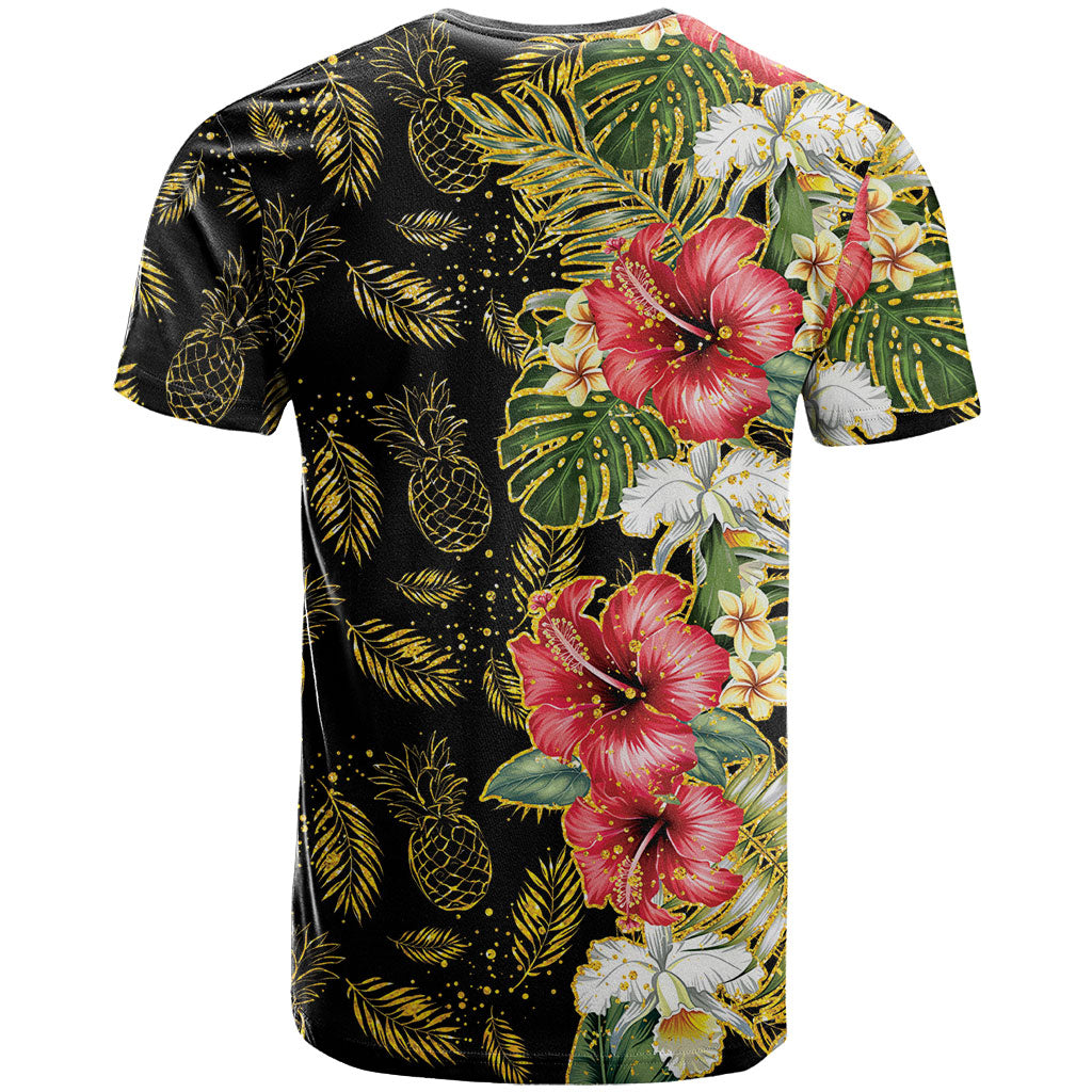 Hawaii Discoverers Day T Shirt Tropical Hibiscus Glitter Black LT05 - Polynesian Pride
