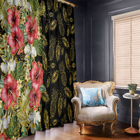 Hawaii Discoverers Day Window Curtain Tropical Hibiscus Glitter Black LT05 - Polynesian Pride
