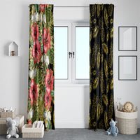 Hawaii Discoverers Day Window Curtain Tropical Hibiscus Glitter Black LT05 - Polynesian Pride