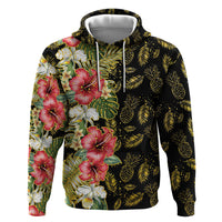 Hawaii Discoverers Day Zip Hoodie Tropical Hibiscus Glitter Black LT05 Pullover Hoodie Black - Polynesian Pride