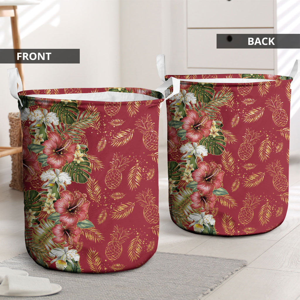 Hawaii Discoverers Day Laundry Basket Tropical Hibiscus Glitter Crimson LT05 - Polynesian Pride