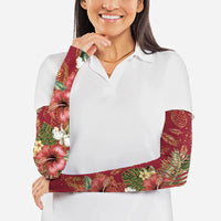Hawaii Discoverers Day Arm Sleeves Tropical Hibiscus Glitter Crimson LT05 - Polynesian Pride
