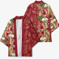 Hawaii Discoverers Day Kimono Tropical Hibiscus Glitter Crimson LT05 - Polynesian Pride
