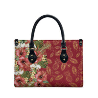Hawaii Discoverers Day Leather Bag Tropical Hibiscus Glitter Crimson LT05 - Polynesian Pride