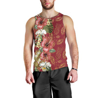 Hawaii Discoverers Day Men Tank Top Tropical Hibiscus Glitter Crimson LT05 - Polynesian Pride